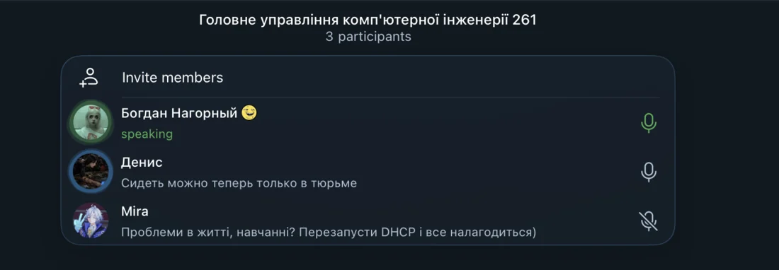 Голосовий чат групи: у ефірі Богдан Нагорний, Денис і Mira